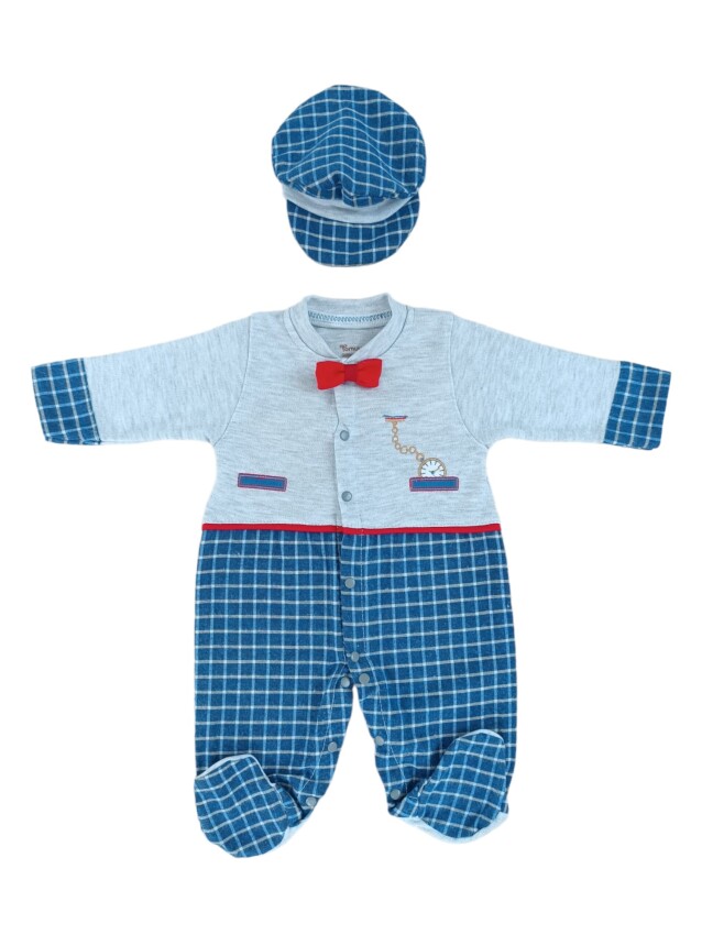 Toptan Bebek 2'li Patikli Tulum ve Şapka Takım 0-6M Tomuycuk 1074-25255 - 1