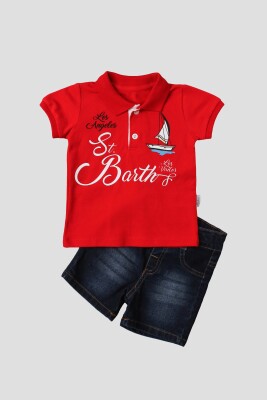 Toptan Bebek 2'li Polo Yaka Tişört ve Kot Kapri Takım 6-24M Kidexs 1026-35055 - Kidexs (1)