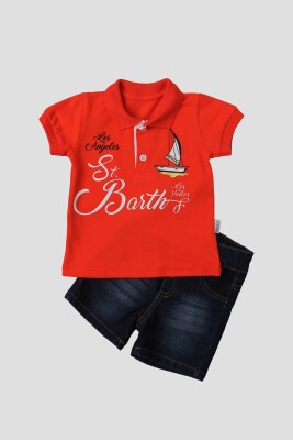 Toptan Bebek 2'li Polo Yaka Tişört ve Kot Kapri Takım 6-24M Kidexs 1026-35055 - 3