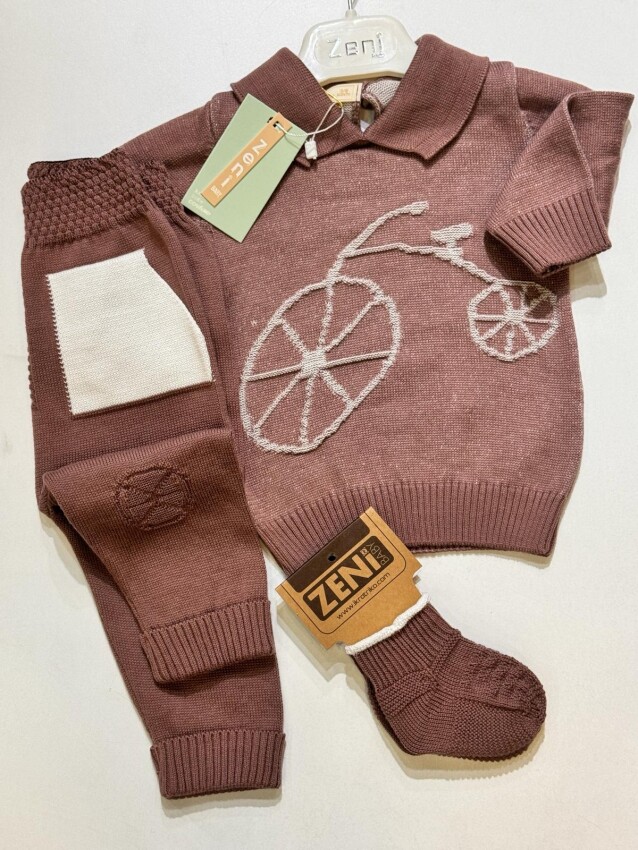 Toptan Bebek 2'li Sweatshirt ve Çorapla Pantolon Takımı 0-18M Takımı Zeni 2049-3033 - 2