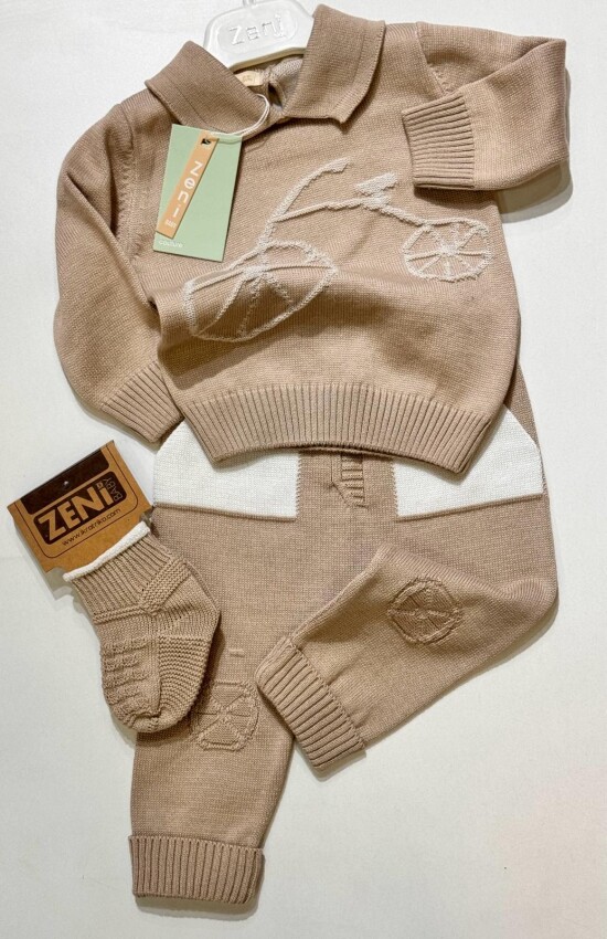 Toptan Bebek 2'li Sweatshirt ve Çorapla Pantolon Takımı 0-18M Takımı Zeni 2049-3033 - 3