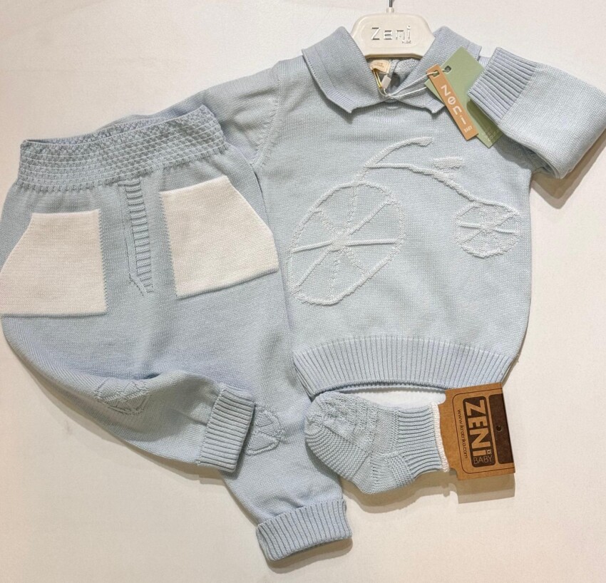 Toptan Bebek 2'li Sweatshirt ve Çorapla Pantolon Takımı 0-18M Takımı Zeni 2049-3033 - 6