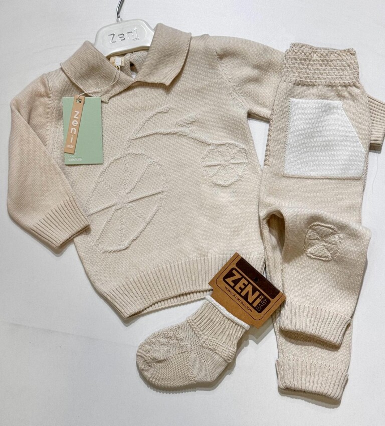 Toptan Bebek 2'li Sweatshirt ve Çorapla Pantolon Takımı 0-18M Takımı Zeni 2049-3033 - 7