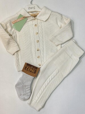 Toptan Bebek 2'li Sweatshirt ve Pantolon Takımı 0-18M Zeni 2049-3026 Beyaz