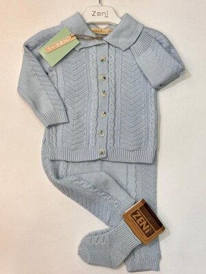 Toptan Bebek 2'li Sweatshirt ve Pantolon Takımı 0-18M Zeni 2049-3026 Açık Mavi