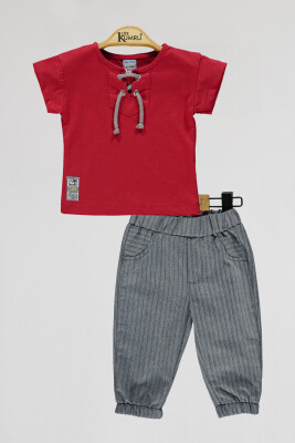 Toptan Bebek 2'li Tişört ve Pantolon Takım 6-18M Kumru Bebe 1075-4119 Kırmızı