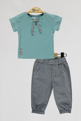 Toptan Bebek 2'li Tişört ve Pantolon Takım 6-18M Kumru Bebe 1075-4119 Mint yeşili