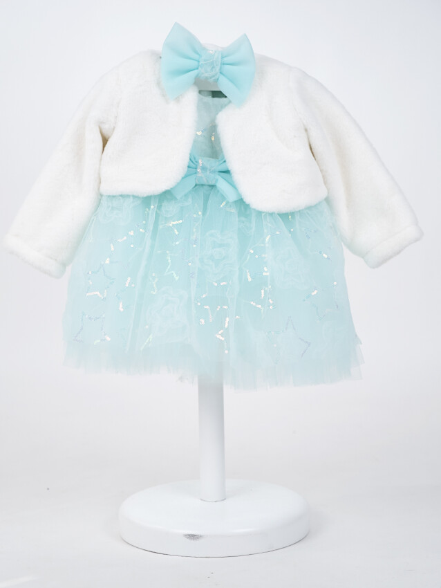 Toptan Bebek 2'li Tüllü Elbise ve Bolero Takım 6-24M Serkon Baby&Kids 1084-M0593 - 4