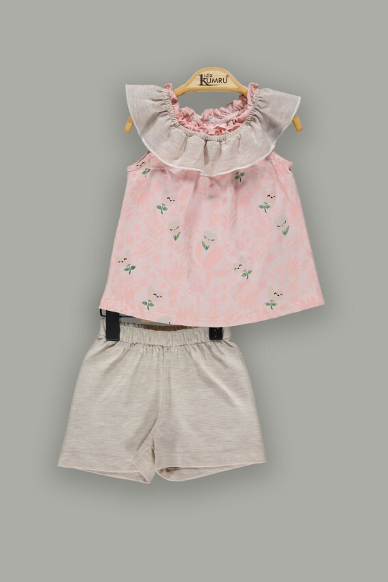 Toptan Bebek 2'li Yaprak Desenli Bluz ve Şort Takım 6-18M Kumru Bebe 1075-3617 - 3