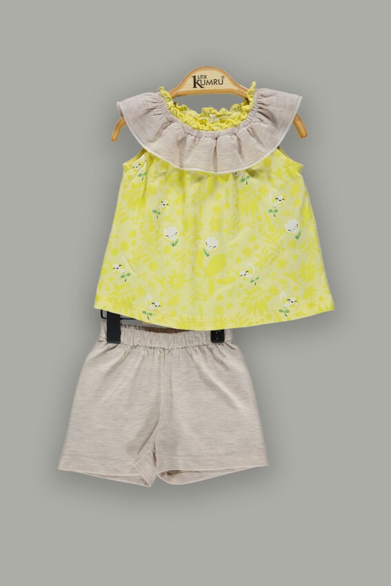 Toptan Bebek 2'li Yaprak Desenli Bluz ve Şort Takım 6-18M Kumru Bebe 1075-3617 - 4