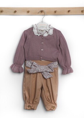 Toptan Bebek 3'lü Bluz Hırka ve Pantolon Takım 6-18M Babymuz 2009-5121 - 2