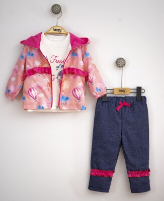Toptan Bebek 3'lü Ceket Pantolon ve Uzun Kollu Tişört Takım 6-18M Lummy Baby 2010-9021 Somon