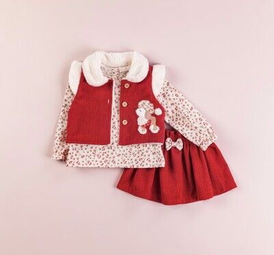 Toptan Bebek 3'lü Gömlek Yelek ve Etek Takım 9-24M BabyRose 1002-4302 - 1