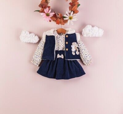 Toptan Bebek 3'lü Gömlek Yelek ve Etek Takım 9-24M BabyRose 1002-4302 - BabyRose (1)