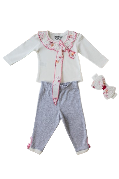 Toptan Bebek 3'lü Sweatshirt Pantalon ve Saç Bantlı Takım 3-12M Tomuycuk 1074-75560 - 2