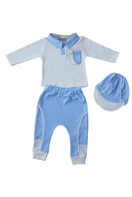 Toptan Bebek 3'lü Sweatshirt Pantalon ve Şapka Takım 3-12M Tomuycuk 1074-75553 - Tomuycuk