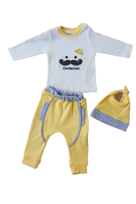 Toptan Bebek 3'lü Sweatshirt Pantalon ve Şapka Takım 3-12M Tomuycuk 1074-75563 - 1