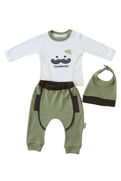 Toptan Bebek 3'lü Sweatshirt Pantalon ve Şapka Takım 3-12M Tomuycuk 1074-75563 - 2