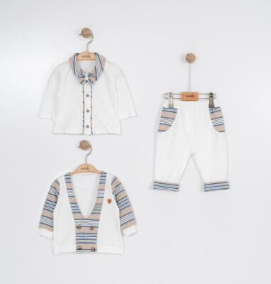 Toptan Bebek 3'lü Takım 6-24M Miniborn 2019-9050 Beyaz