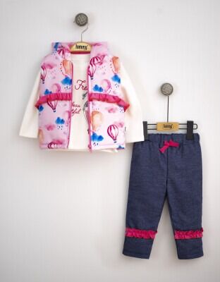 Toptan Bebek 3'lü Yelek Pantolon ve Uzun Kollu Tişört Takım 6-18M Bebek Takımı Lummy Baby 2010-9078 - 2