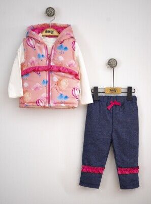 Toptan Bebek 3'lü Yelek Pantolon ve Uzun Kollu Tişört Takım 6-18M Bebek Takımı Lummy Baby 2010-9078 Somon