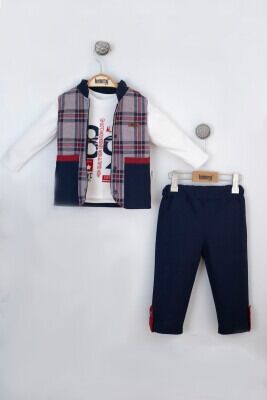 Toptan Bebek 3'lü Yelek Pantolon ve Uzun Kollu Tişört Takım 6-18M Lummy Baby 2010-9062 - 1