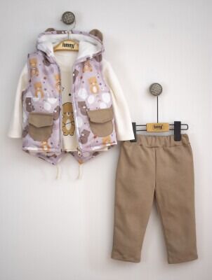 Toptan Bebek 3'lü Yelek Pantolon ve Uzun Kollu Tişört Takım 6-18M Lummy Baby 2010-9075 - 3