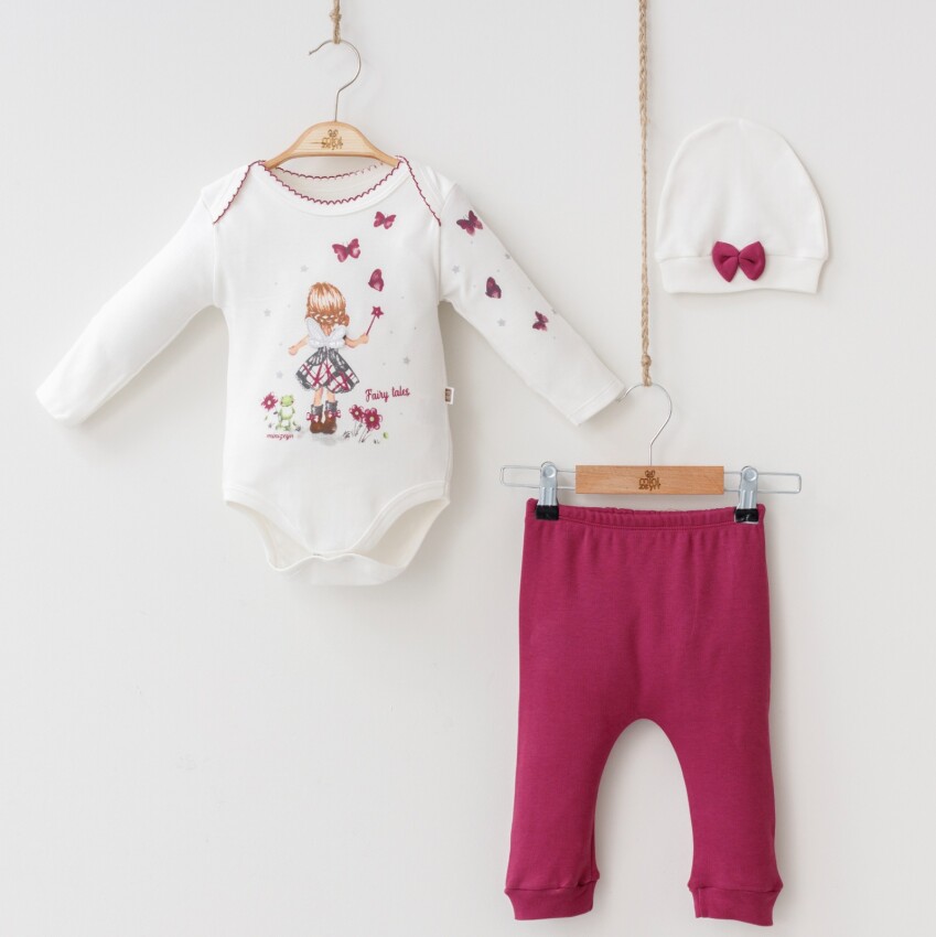 Toptan Bebek 3'lü Zıbın Pantolon ve Şapka Takım 3-12M Minizeyn 2014-5567 - 1