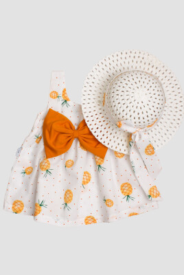Toptan Bebek Ananas Desenli Şapkalı Elbise 6-24M Kidexs 1026-60184 Sarı