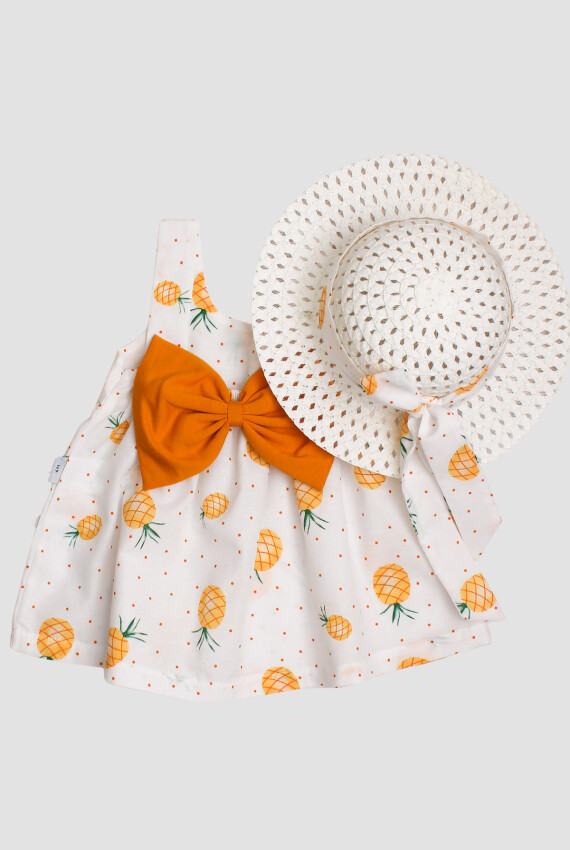 Toptan Bebek Ananas Desenli Şapkalı Elbise 6-24M Kidexs 1026-60184 - 1