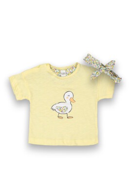 Toptan Bebek Baskılı Tişört ve Saç Bantlı Takım 6-18M Tuffy 1099-9009 Açık Sarı