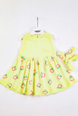 Toptan Bebek Büzgü Detaylı Saç Bantlı Elbise 6-18M Tuffy 1099-9533 Sarı