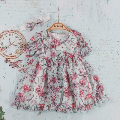 Toptan Bebek Çiçek Baskılı Elbise 6-24M Bubbly 2035-853 - 2
