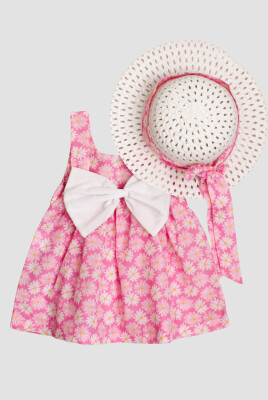 Toptan Bebek Çiçek Desenli Şapkalı Elbise 6-24M Kidexs 1026-60175 Pembe