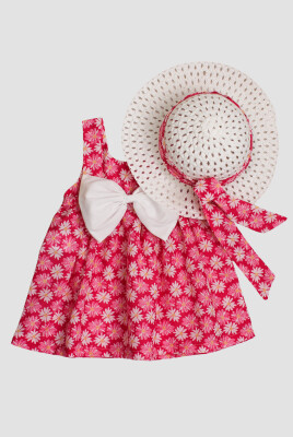 Toptan Bebek Çiçek Desenli Şapkalı Elbise 6-24M Kidexs 1026-60175 Fuşya