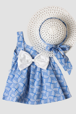 Toptan Bebek Çiçek desenli Şapkalı Elbise 6-24M Kidexs 1026-60178 Mavi