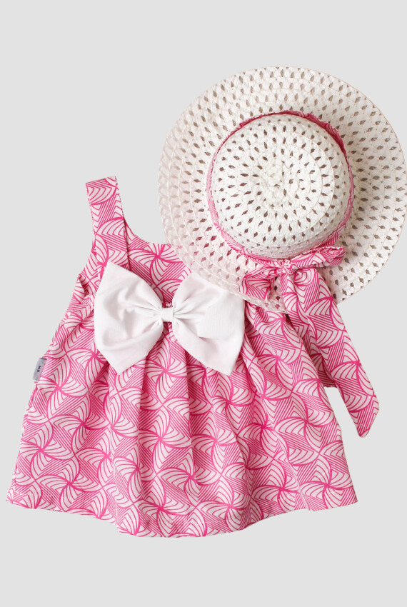 Toptan Bebek Çiçek desenli Şapkalı Elbise 6-24M Kidexs 1026-60178 - 2