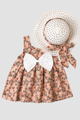 Toptan Bebek Çiçek Desenli Şapkalı Elbise 6-24M Kidexs 1026-60192 Somon