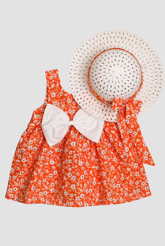 Toptan Bebek Çıtır Çiçek Desenli Şapkalı Elbise 6-24M Kidexs 1026-60191 - 2