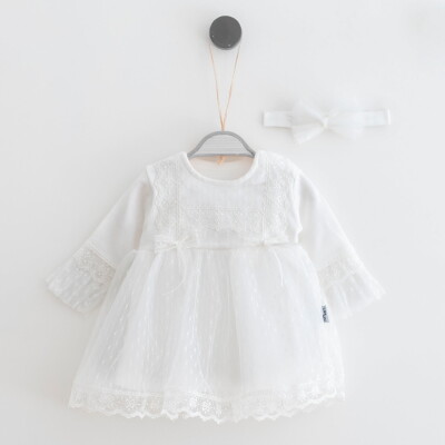 Toptan Bebek Elbise ve Saç Bandanası Takım 0-12M Miniborn 2019-2201 - Miniborn (1)