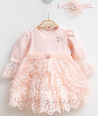 Toptan Bebek Elbise ve Saç Bandanası Takım 0-12M Miniborn 2019-3030 - Miniborn