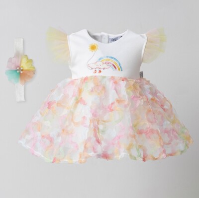 Toptan Bebek Elbise ve Saç Bandanası Takım 0-12M Miniborn 2019-3133 - Miniborn (1)