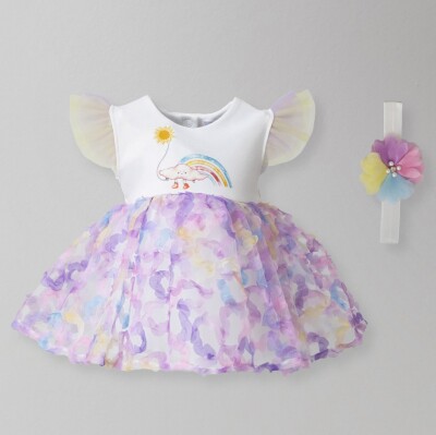Toptan Bebek Elbise ve Saç Bandanası Takım 0-12M Miniborn 2019-3133 - Miniborn