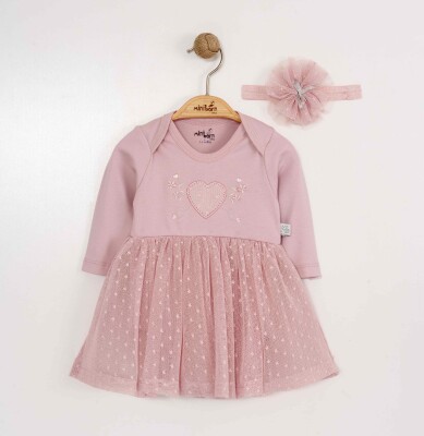 Toptan Bebek Elbise ve Saç Bandanası Takım 0-12M Miniborn 2019-3320 - Miniborn (1)