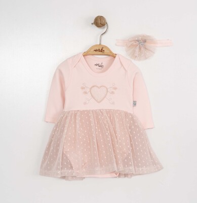 Toptan Bebek Elbise ve Saç Bandanası Takım 0-12M Miniborn 2019-3320 - Miniborn