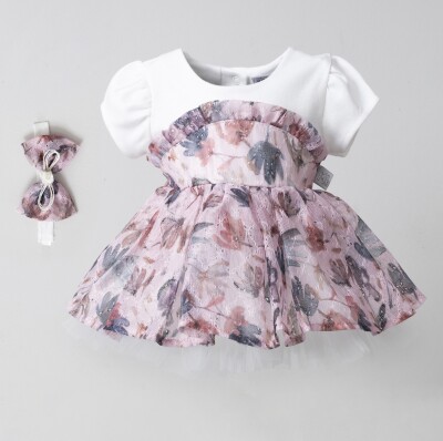 Toptan Bebek Elbise ve Saç Bandanası Takım 3-18M Miniborn 2019-3097 - 1