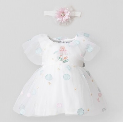 Toptan Bebek Elbise ve Saç Bandanası Takım 3-18M Miniborn 2019-3134 - Miniborn (1)