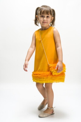 Toptan Bebek Eteği Fırfırlı Elbise 6-18M Wecan 1022-23114 Koyu Sarı