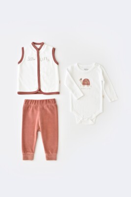 Toptan Bebek Kadife 3'lü Yelek Takım Baby Cosy 2022-CSYK6026 - Baby Cosy