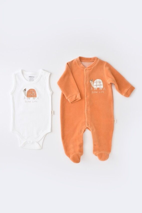 Toptan Bebek Kadife Ayaklı Tulum & Badi Baby Cosy 2022-CSYK6021 - 1